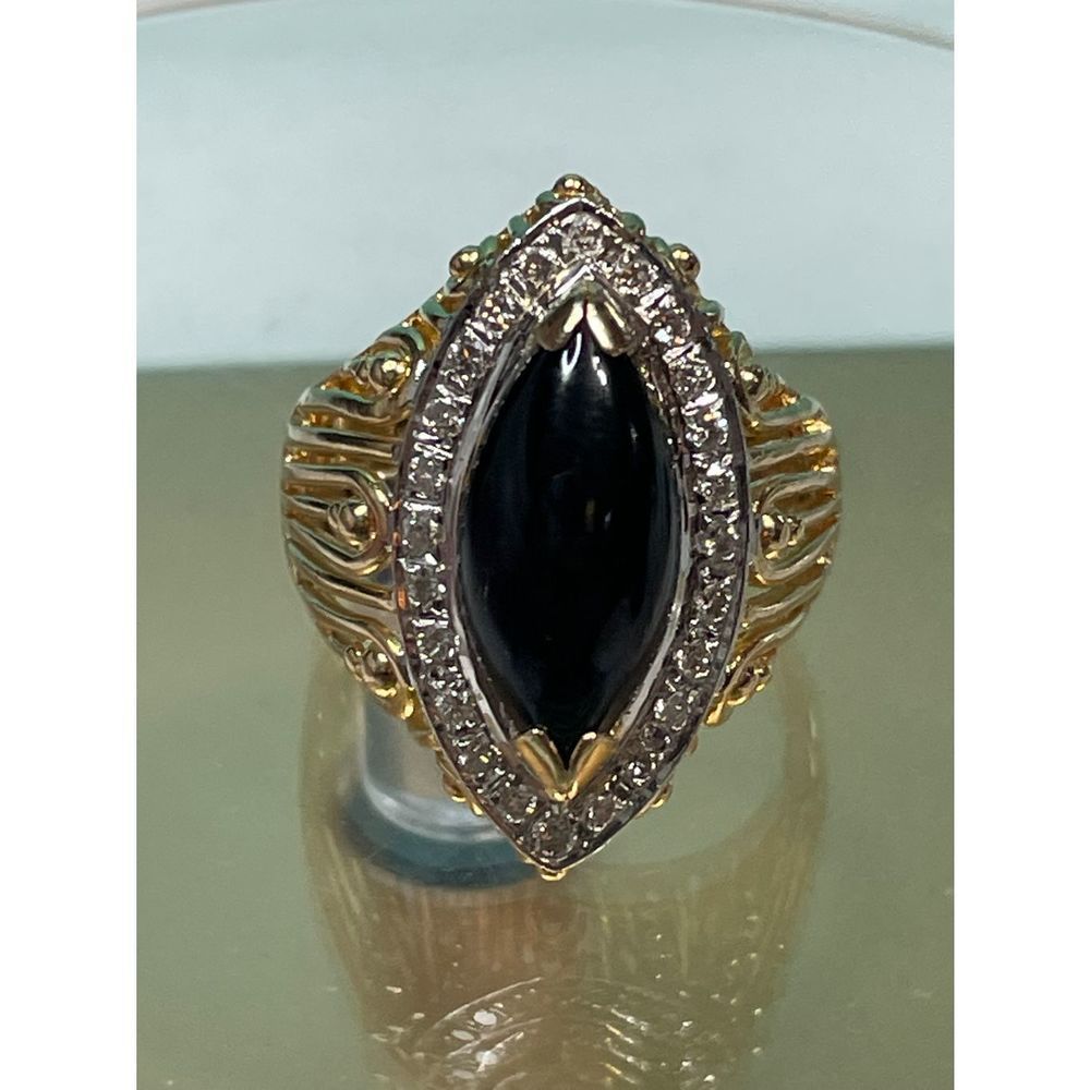 14k yellow gold onyx diamond ring